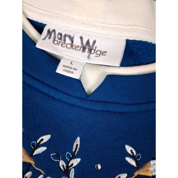 Vintage Breckenridge Sweatshirt Womens L Embroidery Floral Birds Granny Cottage - Picture 8 of 10